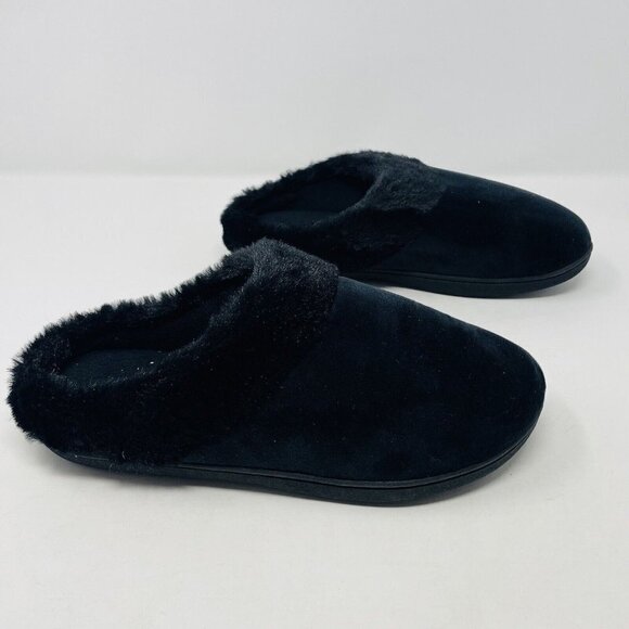 Isotoner Womens 7.5/8 Velour Boxed Clog Slippers Faux-Fur Trim in Black $40 137 - Picture 3 of 9